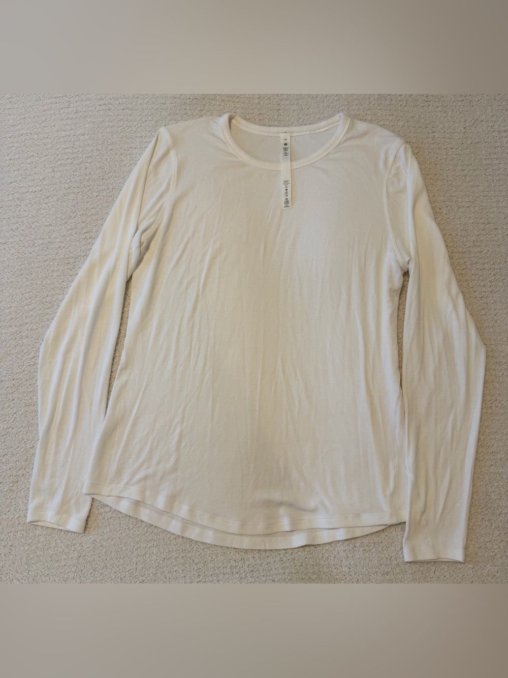 Lululemon Women's White Ribbed Long Sleeve Modal Crewneck Top Size 14